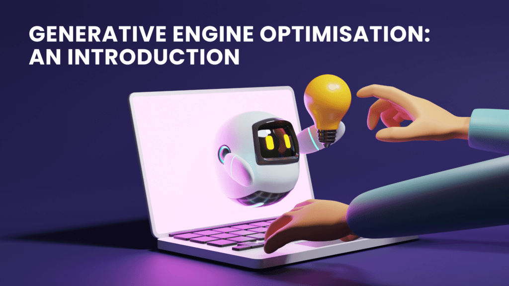 Illustration of a robot coming out of a laptop, handing a lightbulb to a human hand.